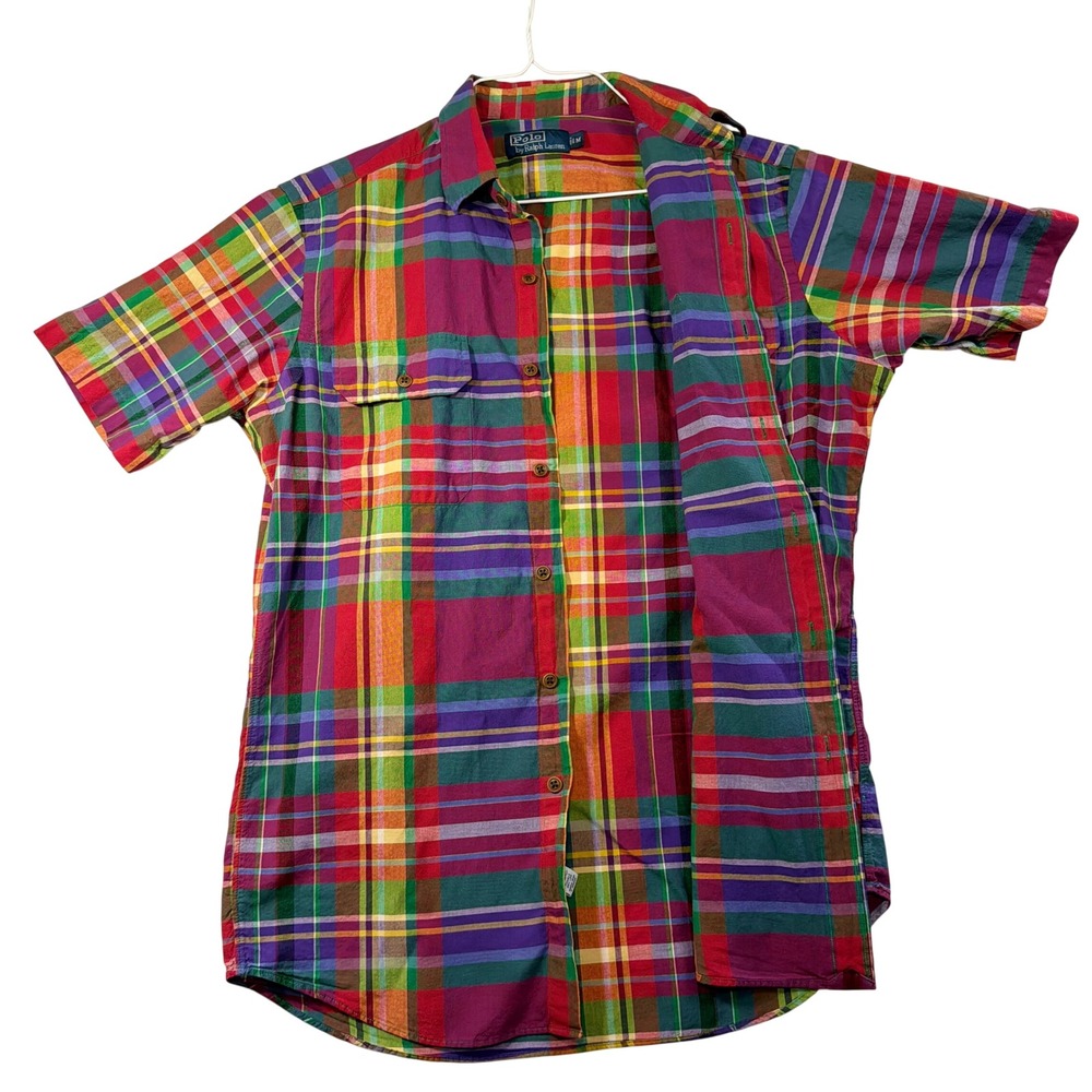Polo Ralph Lauren Mens Madras Plaid Short Sleeve Button Down Shirt Multi Color M